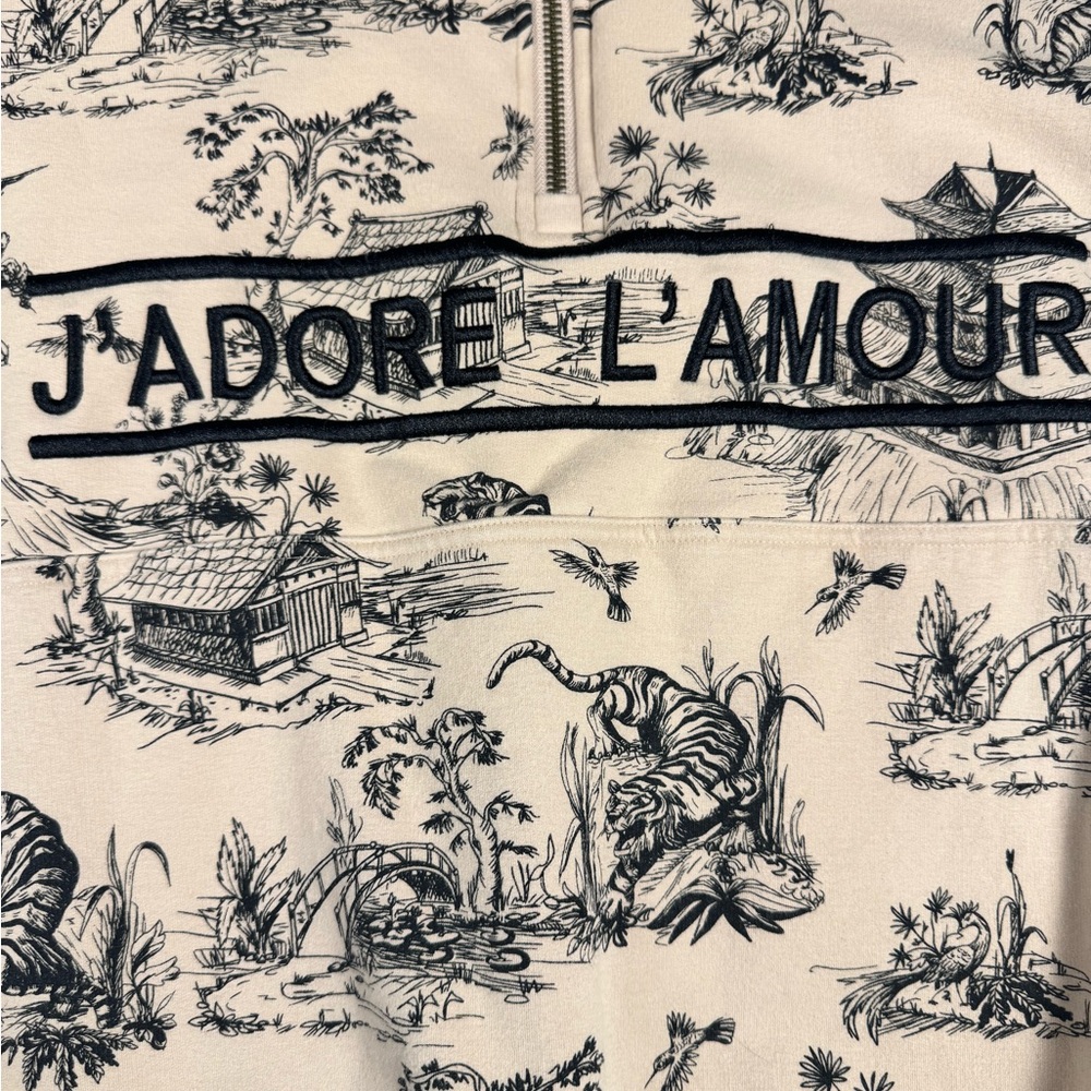 JADORE L'AMOUR Cream Quarter Zip Pullover Asian All Over Print Sweatshirt S/M - Picture 3 of 6